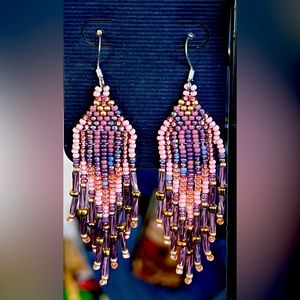 Lovely pink and purple beaded earrings. Handmade